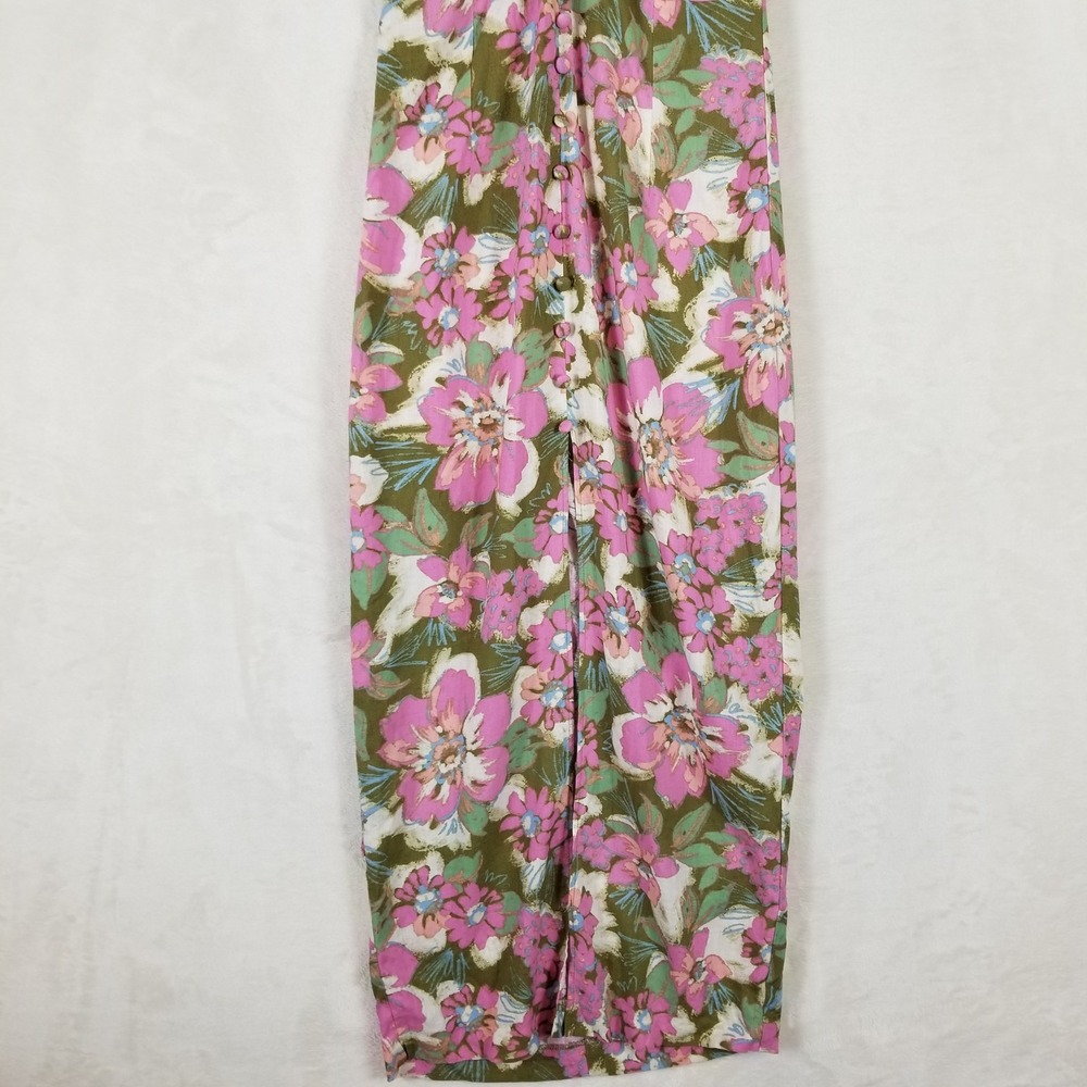 Zara Midi Dress Women Small Pink Floral Linen Blend Halter Button Front Boho - Picture 3 of 10